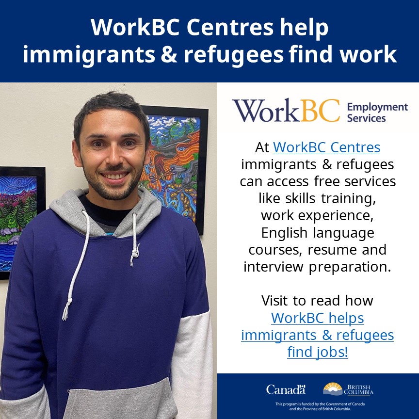 WorkBCKThompson's tweet photo. Are you looking for work &amp; need support searching for a job, upgrading your skills, building a resume, or interview preparation? Contact us to learn more about employment supports for refugees &amp; refugee claimants. WorkBC can help!

📞 250-377-3670

#WorkBC #HereToHelp #Kamloops https://t.co/0mDOgPhGB7