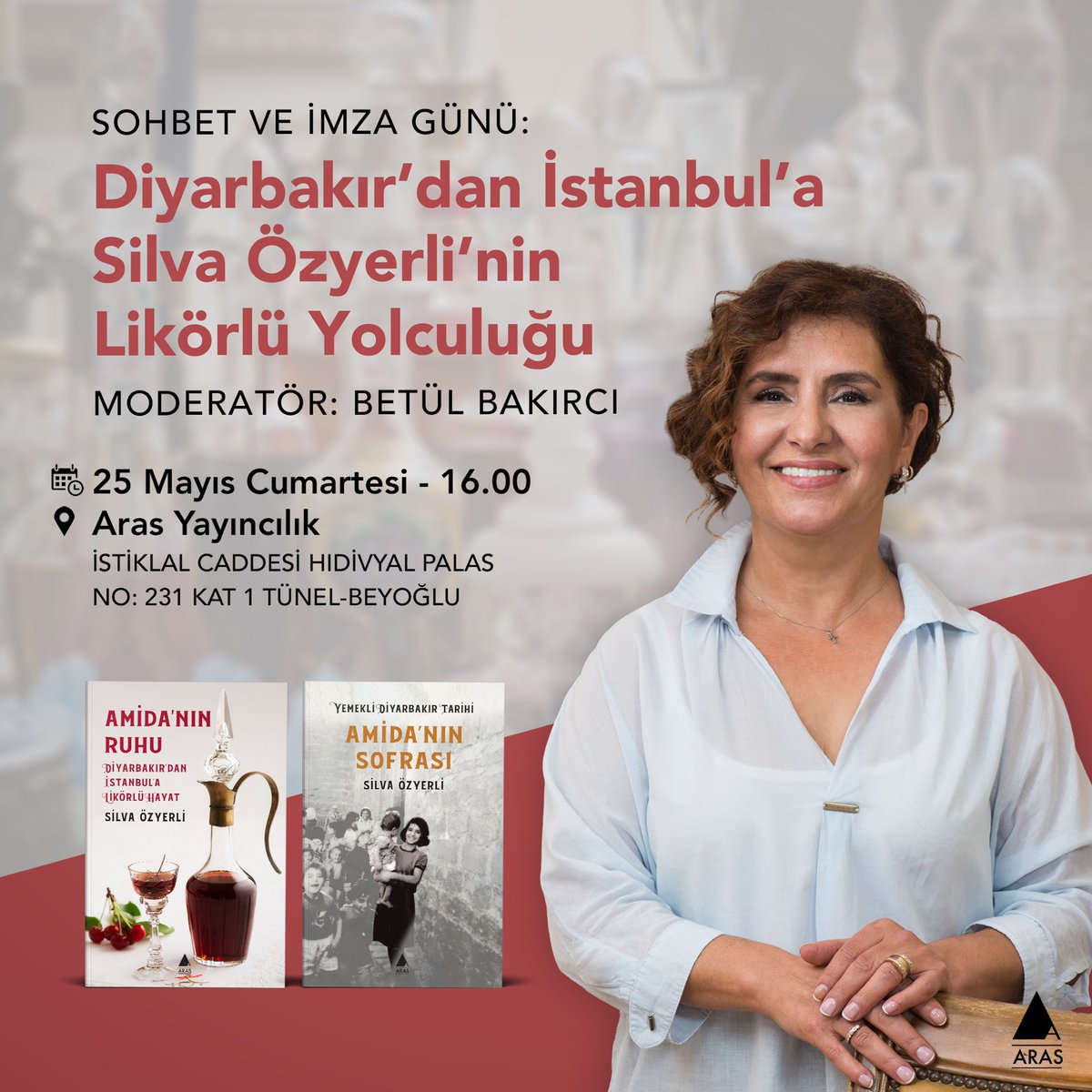 Silva Özyerli’nin ikinci kitabı “Amida’nın Ruhu”, memleketi Diyarbakır’dan İstanbul’a uzanan likörlü yolculuğunu, aile tarihinden hatıralarla harmanladığı, eşsiz bir çalışma. 25 Mayıs Cumartesi, @sozyerli’nin katılımıyla gerçekleşecek etkinliğe tüm okurlarımızı bekleriz.