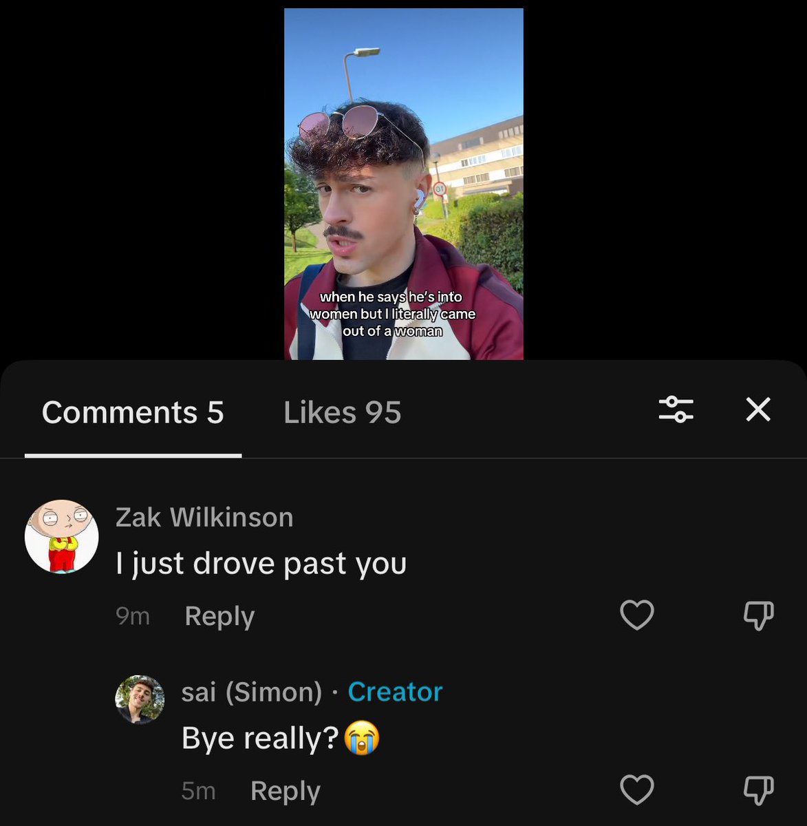 someone just saw me make a TikTok in public and then commented on it when I posted it 😭😭😭