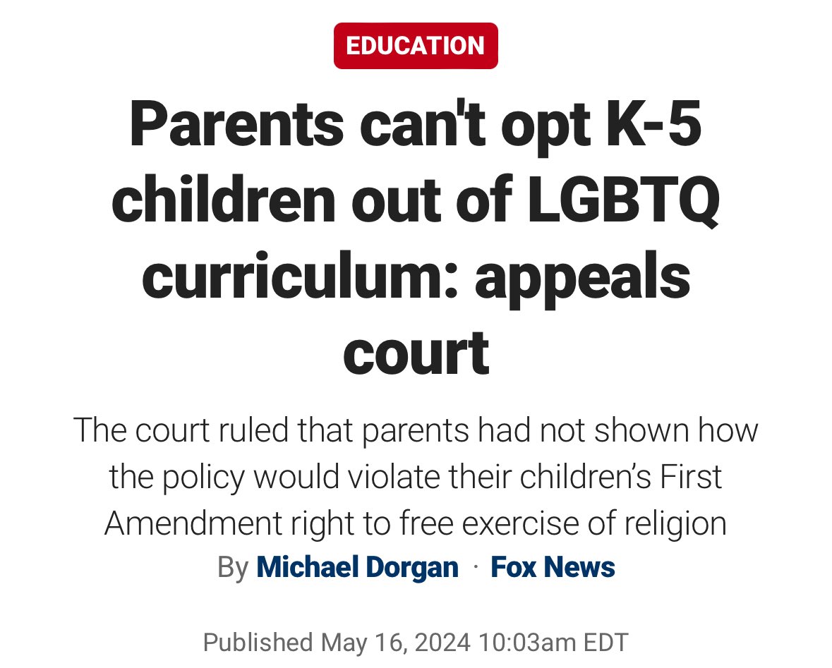 The 4th Circuit Court of Appeals says parents can’t oppose exposing kids to sexuality related curriculum