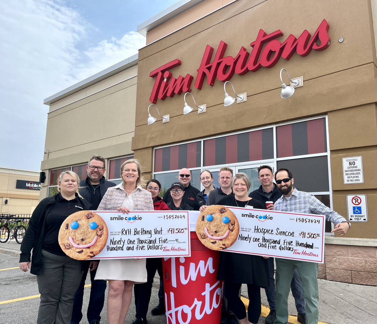 Thanks to the Tim Hortons Smile Cookie campaign, both Hospice Simcoe and RVH’s Birthing Unit will each receive $91,505.93. Thanks for purchasing Smile Cookies to help support our community programs &amp; services. hospicesimcoe.ca