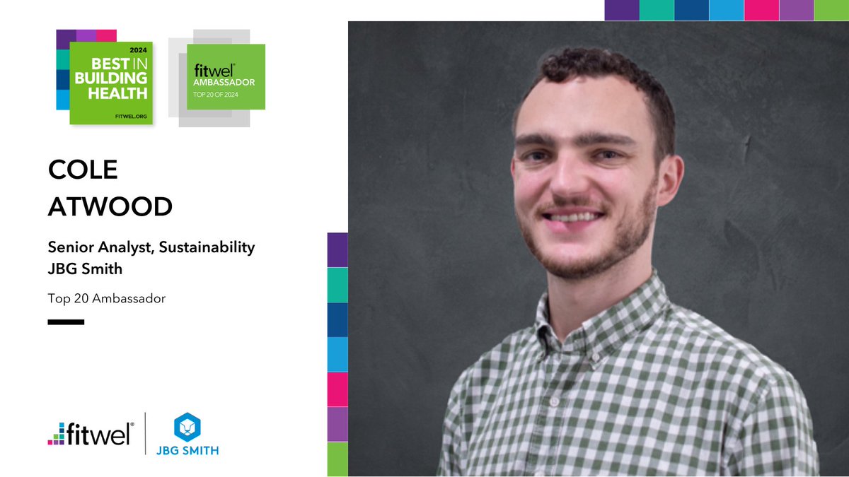 Congratulations to Cole Atwood, Senior Sustainability Manager at @jbgsmith, for being a top 20 #FitwelAmbassador and winning a #BestInBuildingHealth award! Meet Cole and the other individuals leading the #HealthyBuilding movement: ow.ly/kjbE50RH3bw