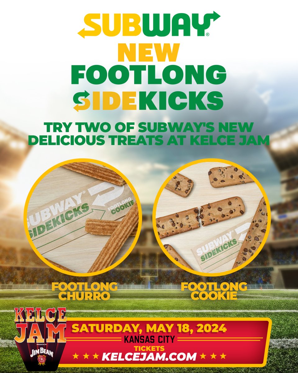 Craving something sweet? 😋 @SUBWAY is providing fans at #KelceJam with a taste of their all-new Sidekicks including the Footlong Churro and Footlong Cookie. Hurry, they’re available as free samples while supplies last!
