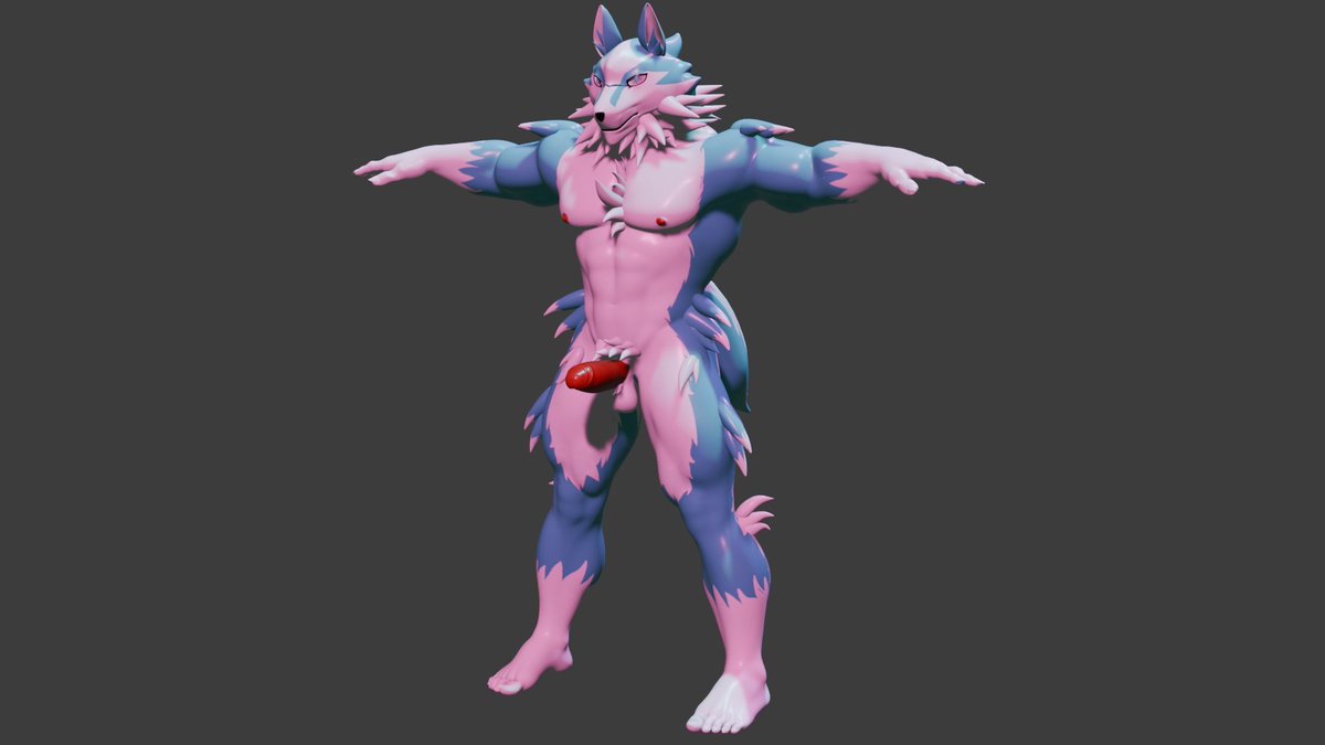 KingSuro's tweet image. NSFW// 3D model of Shirou Ogami created in Blender and textured in Substance Painter. I plan to rig it, but if anyone is interested in the file, they can DM me #furry #NSFW #BNA #Bara #3D