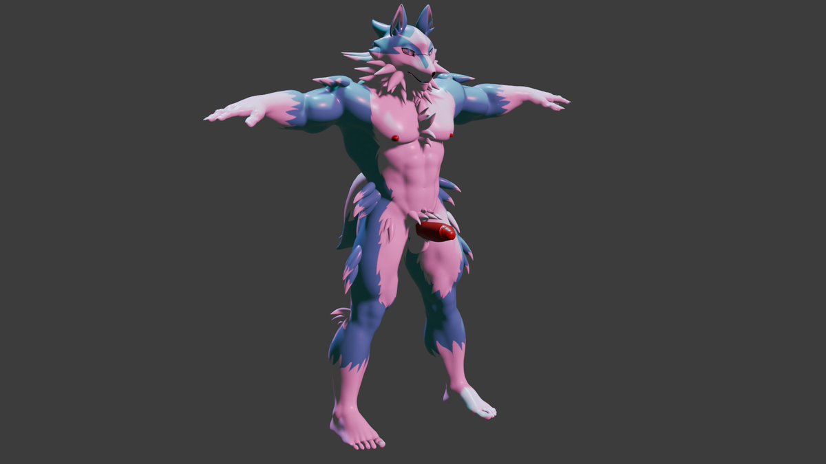 KingSuro's tweet image. NSFW// 3D model of Shirou Ogami created in Blender and textured in Substance Painter. I plan to rig it, but if anyone is interested in the file, they can DM me #furry #NSFW #BNA #Bara #3D