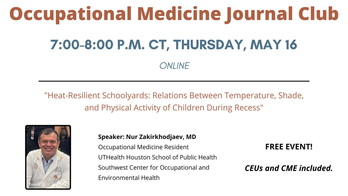 Update: Due to the potential for inclement weather, tonight's Journal Club is now only available online. @UTHealthSPH Register: reg.learningstream.com/reg/event_page…