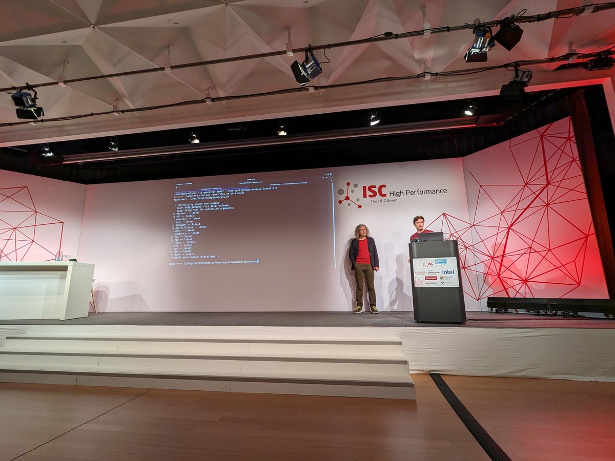 Congrats to UTK oneAPI Center of Excellence Dr. @HartwigAnzt team's Tobias Ribizel's (@upsjCC) excellent walk-on during Andrew Richards's Keynote (@codeandrew) at #ISC24! 
#IamIntel #SYCL #oneAPI