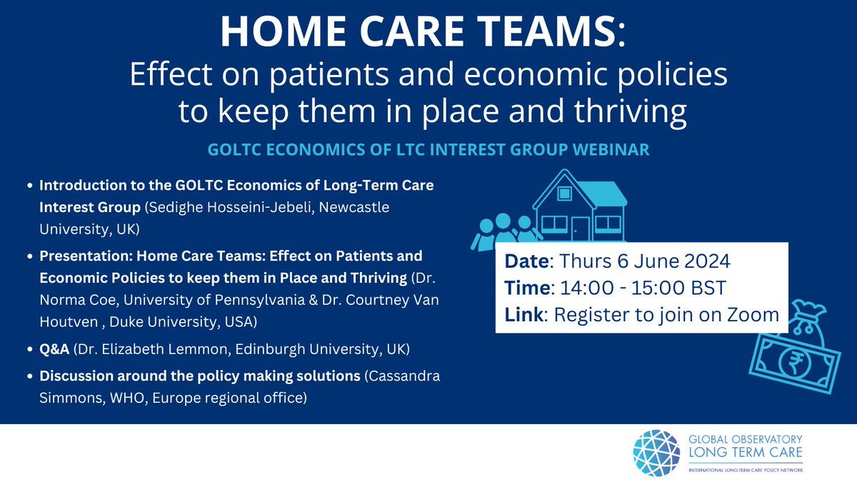 UPCOMING WEBINAR! What are the patient outcomes of the home care teams, and how can we understand the economic policies to improve that? 👨‍⚕️ GOLTC Webinar: Home Care Teams Register now! 👉 lse.zoom.us/meeting/regist… #HomeCare #GOLTC