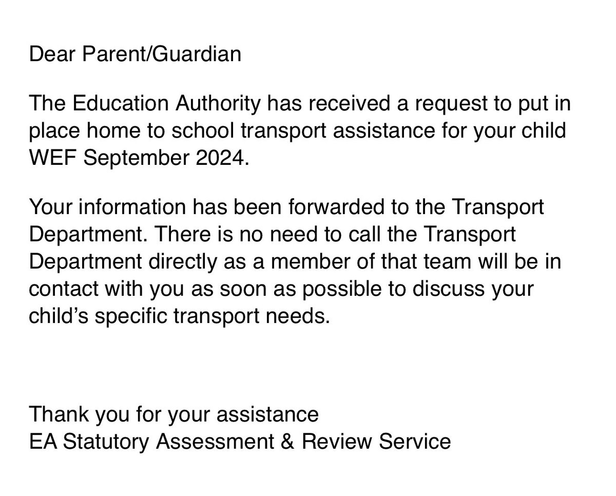 I must admit the EA in Omagh are brilliant - I’ve my daughters amended statement and transport request in place for September 2024.   Top class service..