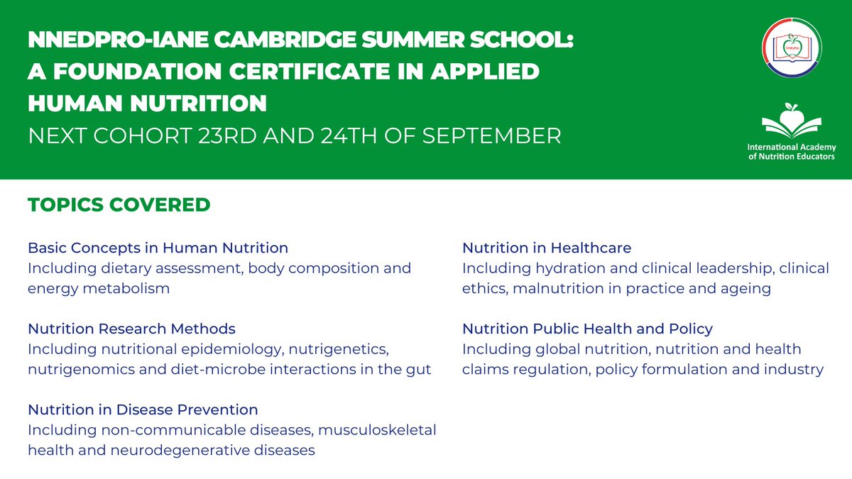 Take your nutrition knowledge to the next level with the NNEdPro-IANE Cambridge Summer School: A Foundation Certificate in Applied Human Nutrition. Learn more and register at bit.ly/3woi8L0