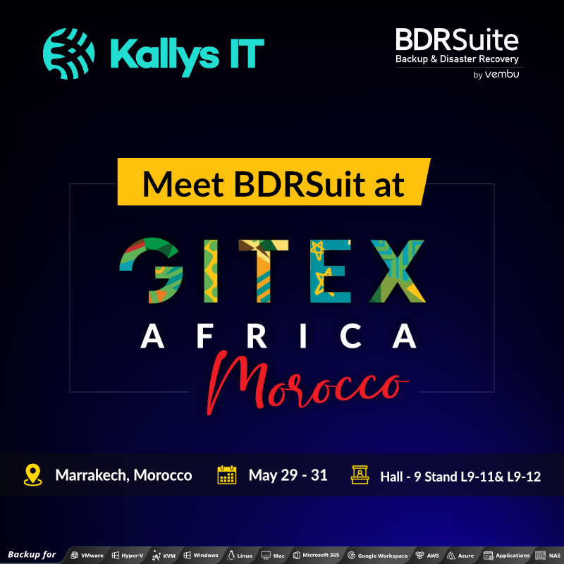 Join us at #GITEXAfrica 2024 in #Morocco! 📷 Meet the #BDRSuite Team at Hall 9 Stand L9 – 11&12 from May 29 to 31. Discover the future of #dataprotection with our experts. Learn about our #Backup solutions and explore collaboration opportunities #GITEX #GITEXAFRICA2024 #Africa