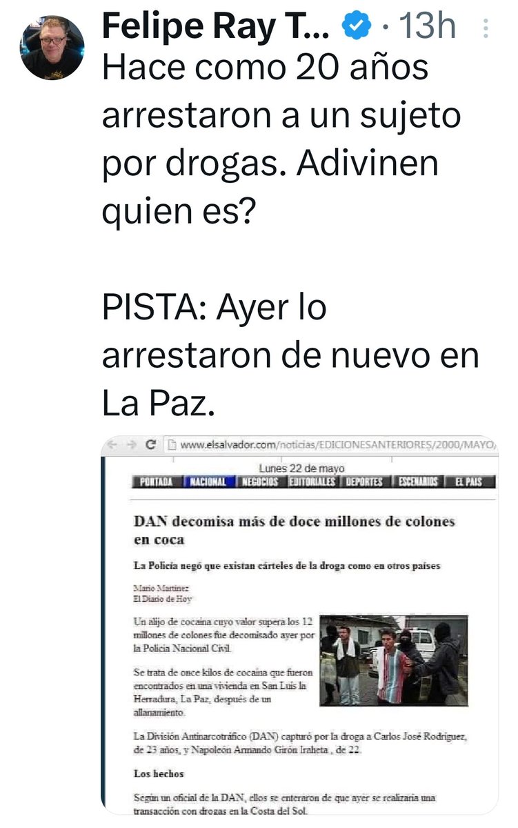 ¡Que 'MENTIROSO' es #MicoCholcoAlbino! si eso fuera cierto los tipejos tuvieran más de 40 años, pues uno tiene 21 y el otro 22, sin duda está #BasuraMediática quiere hacer creer que fue en otros gobiernos la captura, le quita el sueño al GOES y a él, los anteriores gobiernos 🤣😂