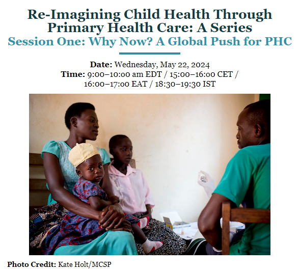 With @WHO + @G_Communities we started a new webinar series, examining child health through primary health care! Join our 1st session looking at #PHC, its evolution, and role in promoting #childhealth. Speakers from Burkina Faso MOH and donors. Register: bit.ly/3V2Cu8i