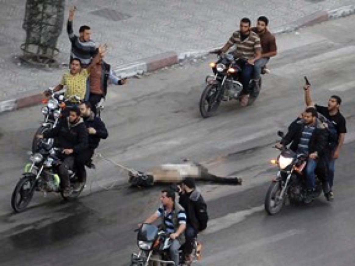 when Hamas won the “election” and took control of Gaza in 2007 -They massacred hundreds of people from the opposition faction and injured 1,000 civilians. -They threw people from the roofs of buildings and dragged their bodies through the streets.