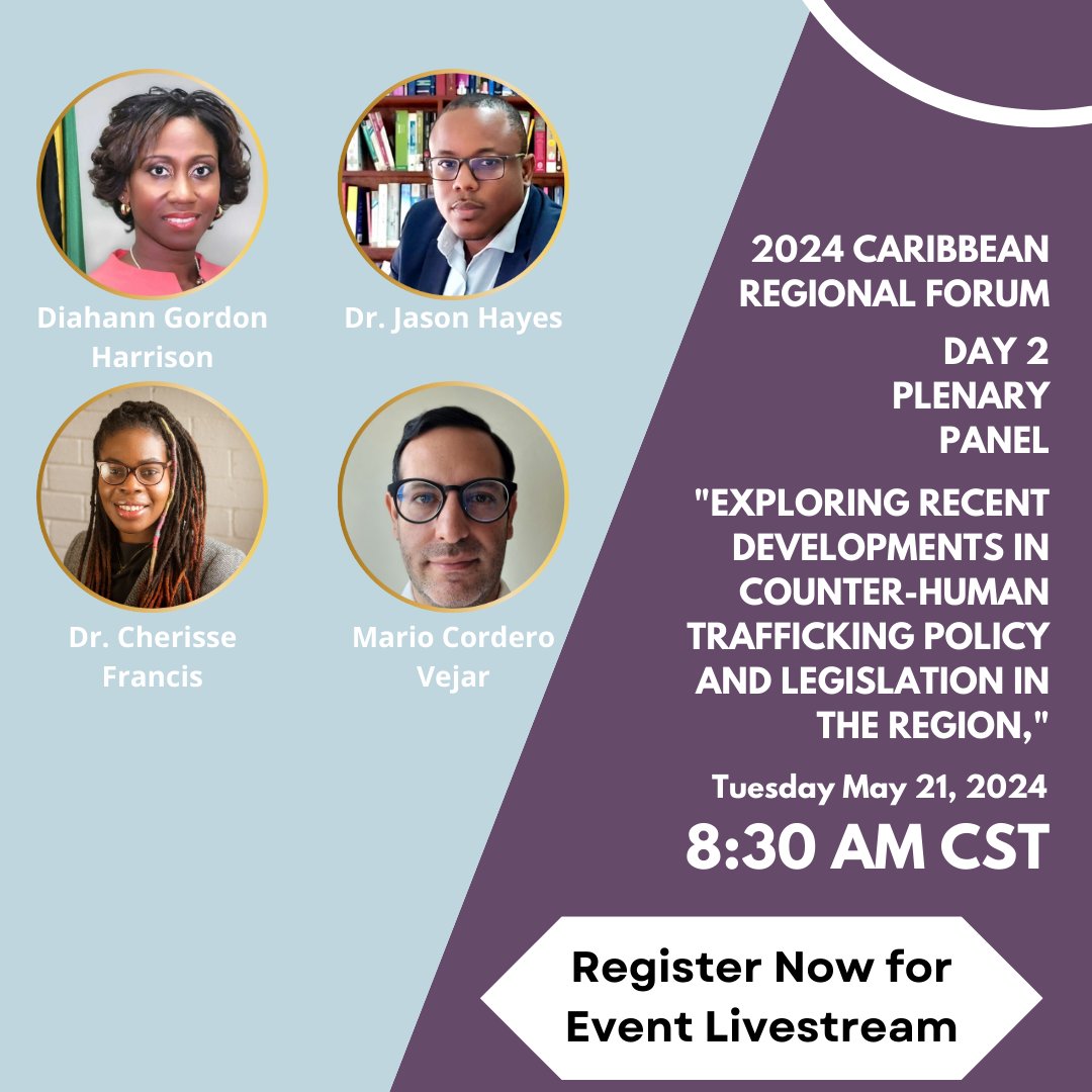 🌟 We are pleased to announce an engaging panel discussion at the 2024 Freedom from Slavery Caribbean Regional Forum! 🌴✨ 'Exploring Recent Developments in Counter-Human Trafficking Policy and Legislation in the Region' freetheslaves-net.zoom.us/webinar/regist… #endmodernslavery