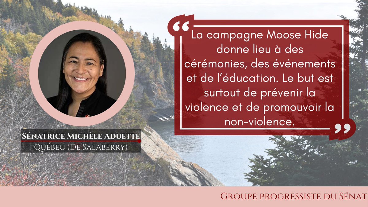 Aujourd'hui est la #JournéeDeLaCampagneMooseHide, où nous nous joignons à la cérémonie et à la solidarité pour mettre fin à la violence fondée sur le sexe. La sénatrice @michele_audette a parlé de la campagne au #SenCA. Lisez/regardez sa déclaration ici : theprogressives.ca/fr/au-senat/de…