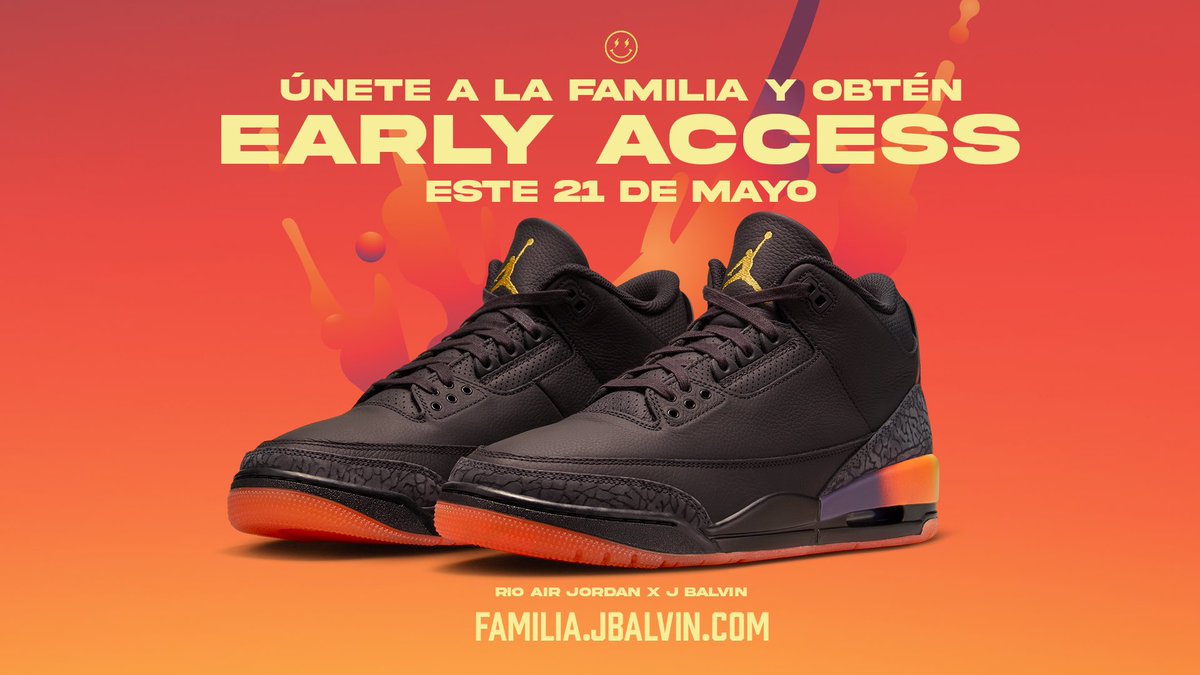 Hey familia ¡Este martes 21 salen los RIO AIR JORDAN!!!🌅 Van a tener la oportunidad de acceder a ellos antes que el público general en el nuevo portal “Familia”. Acá les dejo el link pa que se inscriban puesss 🌇: familia.jbalvin.com/login