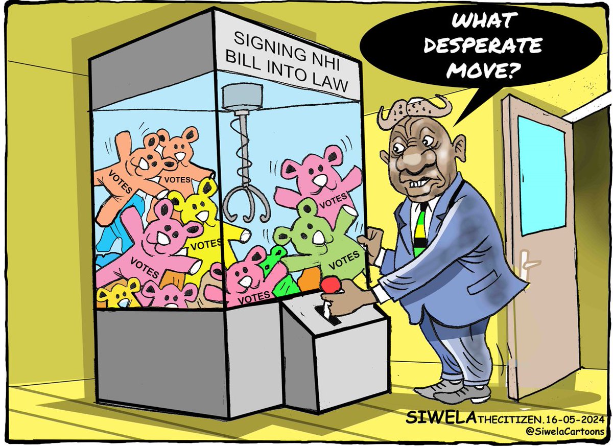 Do you think signing the NHI Bill forms part of the ANC's election campaign?
Share your thoughts💬

👨‍🎨@SiwelaCartoons
#TheCitizenNews #HealthNews #SAPolitics #SAElections24