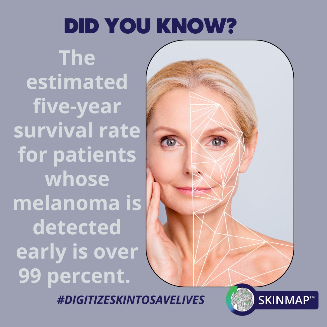 Did you know? When detected early, the #Melanoma survival rate is 99%. #Skinmap helps #Dermatologists see changes sooner, increasing the opportunity for early detection. #SkinCancerAwareness #DigitalHealth @TriangulateLabs
