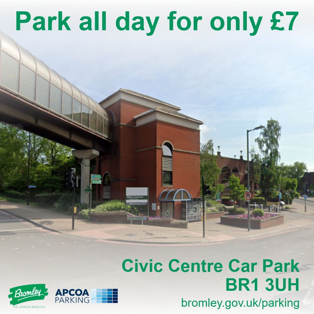Need to park in Bromley Town Centre? Head to the Civic Centre car park for just £7 all day. bromley.gov.uk/parking/civic-… #Bromley #Parking