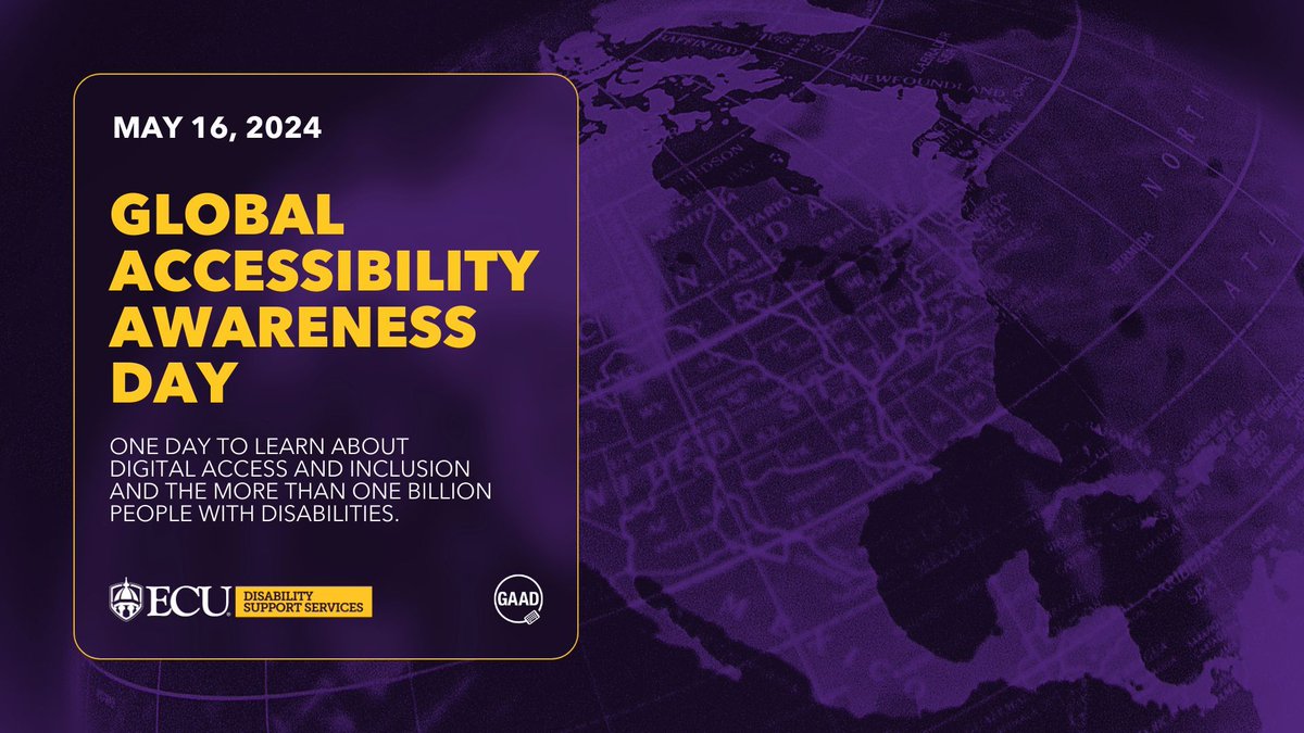 May 16 is Global #Accessibility Awareness Day. 🌐 @EastCarolina is committed to providing accessible technology and educational resources for individuals with #disabilities. Today, DSS will share accessibility tips to create a more equitable and accessible #PirateNation. 💜