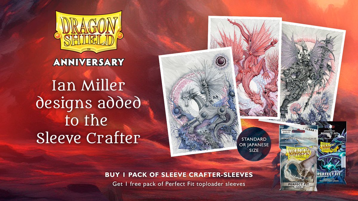 Explore Ian Miller's iconic designs in our Sleeve Crafter! Choose Qoll⚪, Saturion⚫, or Carnax🔴 to protect your deck. Plus, get a free pack of Perfect Fit toploader sleeves with any purchase in the Sleeve Crafter! Which legacy will you forge? 🔨