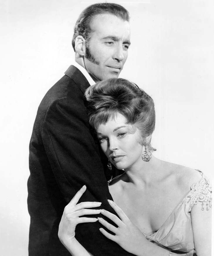 Christopher Lee with Dawn Addams in The Two Faces of Dr. Jekyll (1960). #ClassicGuyOfTheWeek #ChristopherLee