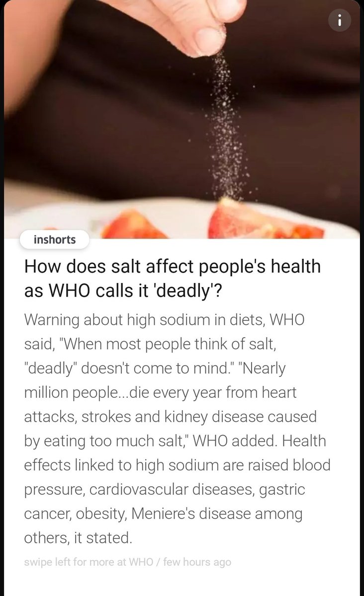 #Salt is deadly to people's health say's #WHO...!!! @inshorts #RajatBhargavaIAS