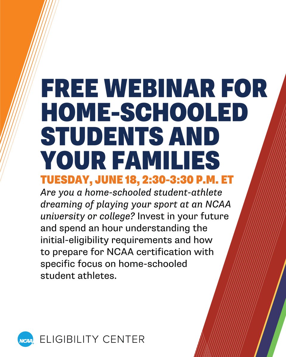 Have questions about preparing for your future as an @NCAA student-athlete? Register for the free @ncaaec home-school specific webinar. 🔗 on.ncaa.com/Web_06182024