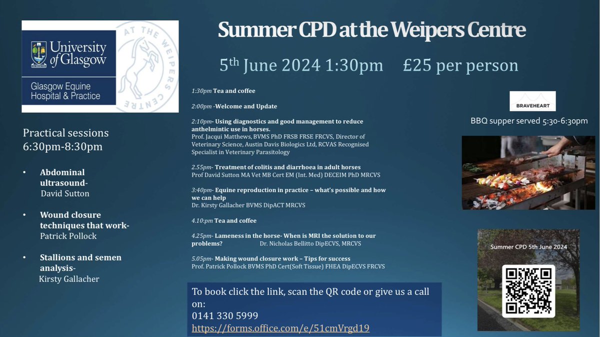Vets of Scotland and beyond, join us @WeipersEquine on June 5th for a day of practical CPD, good food and company. Don’t delay and sign up today