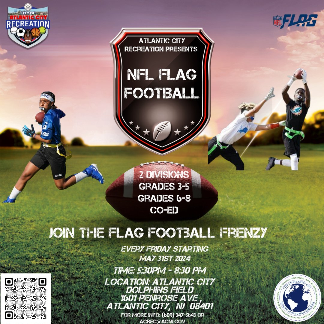 Atlantic City @NFLFLAG Football is back for a third year! 🏈🏈🏈 Registration for boys and girls in grades 3-8 is open now ➡ docs.google.com/forms/d/1jDs6U…