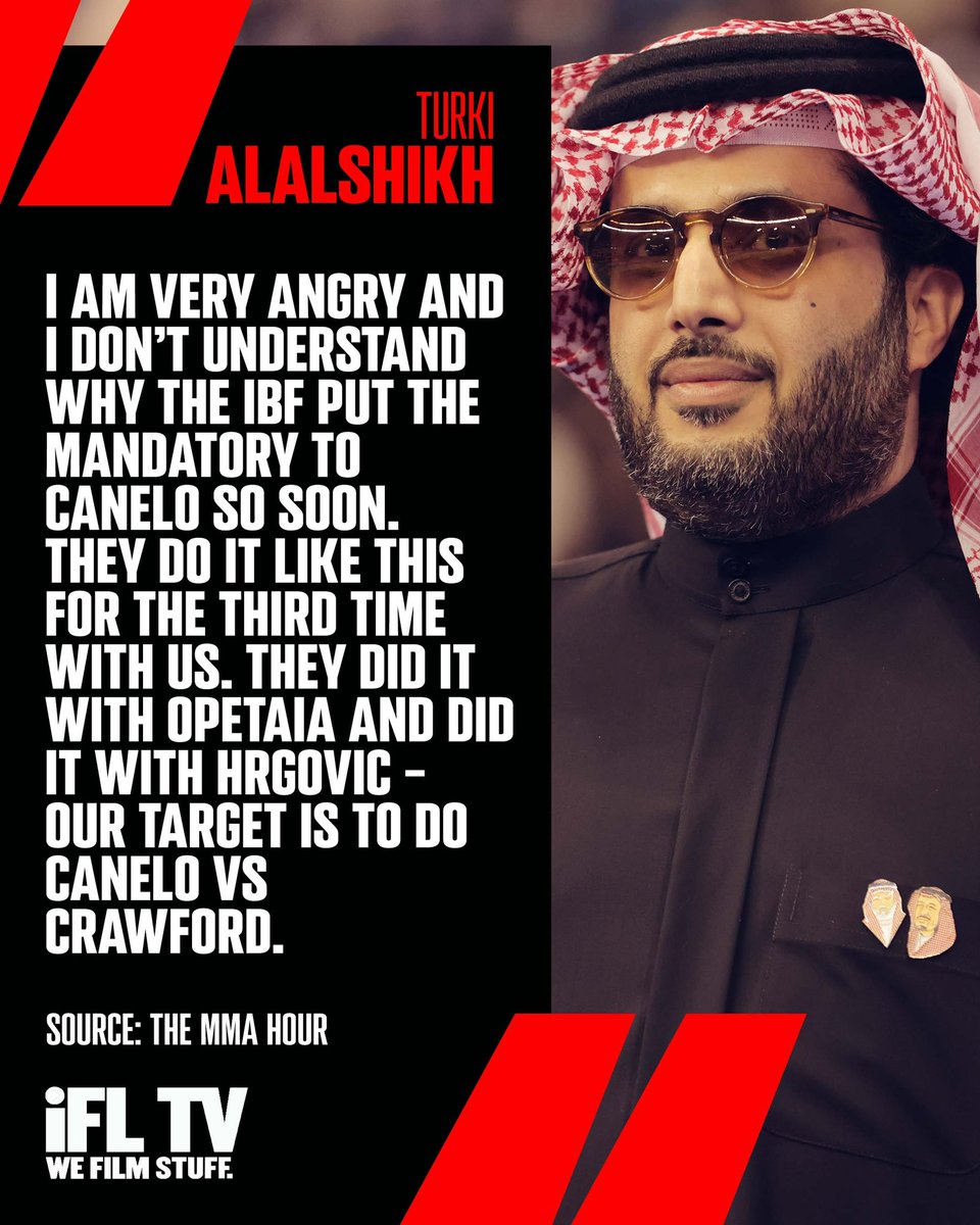 💭 @Turki_Alalshikh has vented his frustration at the IBF ordering Canelo to defend his world title against William Scull and has reiterated his desire to make Canelo vs Crawford.

Thoughts? 🤔

(Source: @arielhelwani / The MMA Hour)

#Canelo | #TurkiAlalshikh | #FuryUsyk