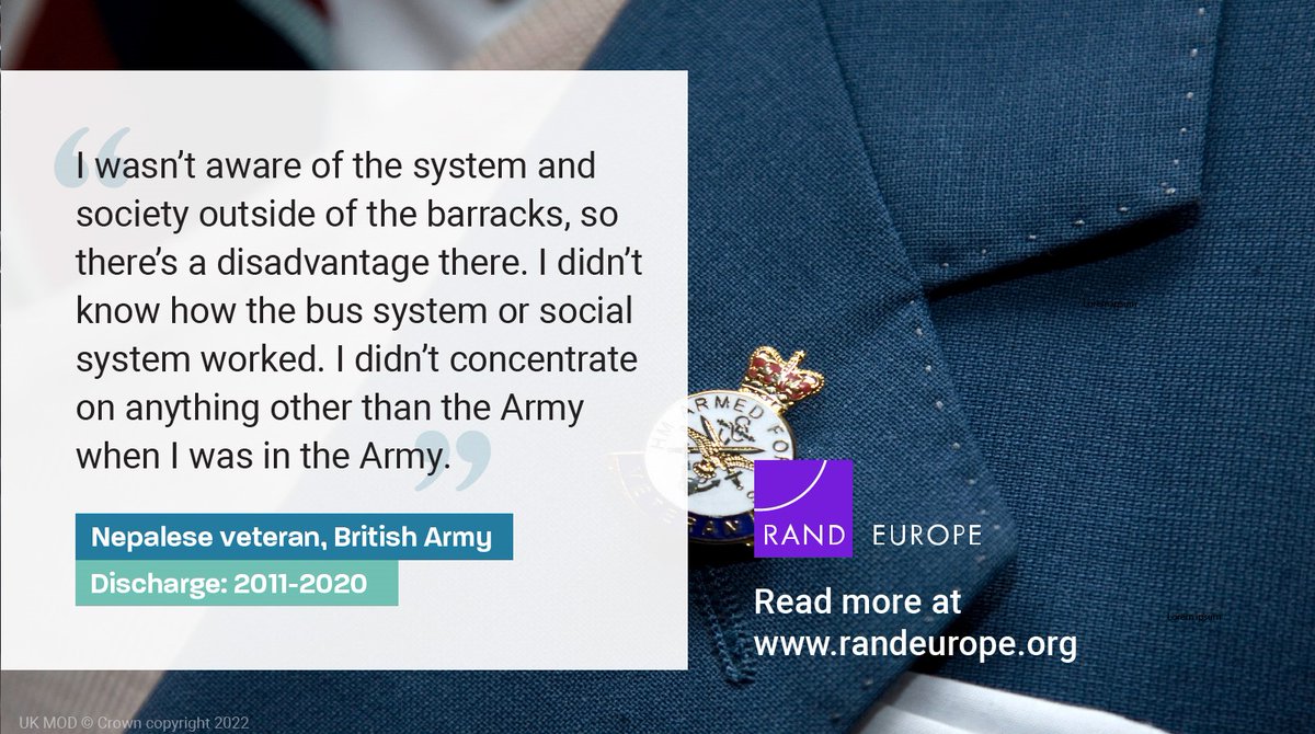 #Veterans face unique challenges, and there are additional hurdles for those recruited by the UK from other countries. Our recent study for @veteransgovuk examines their experiences and how they can be better supported: rand.org/pubs/research_…