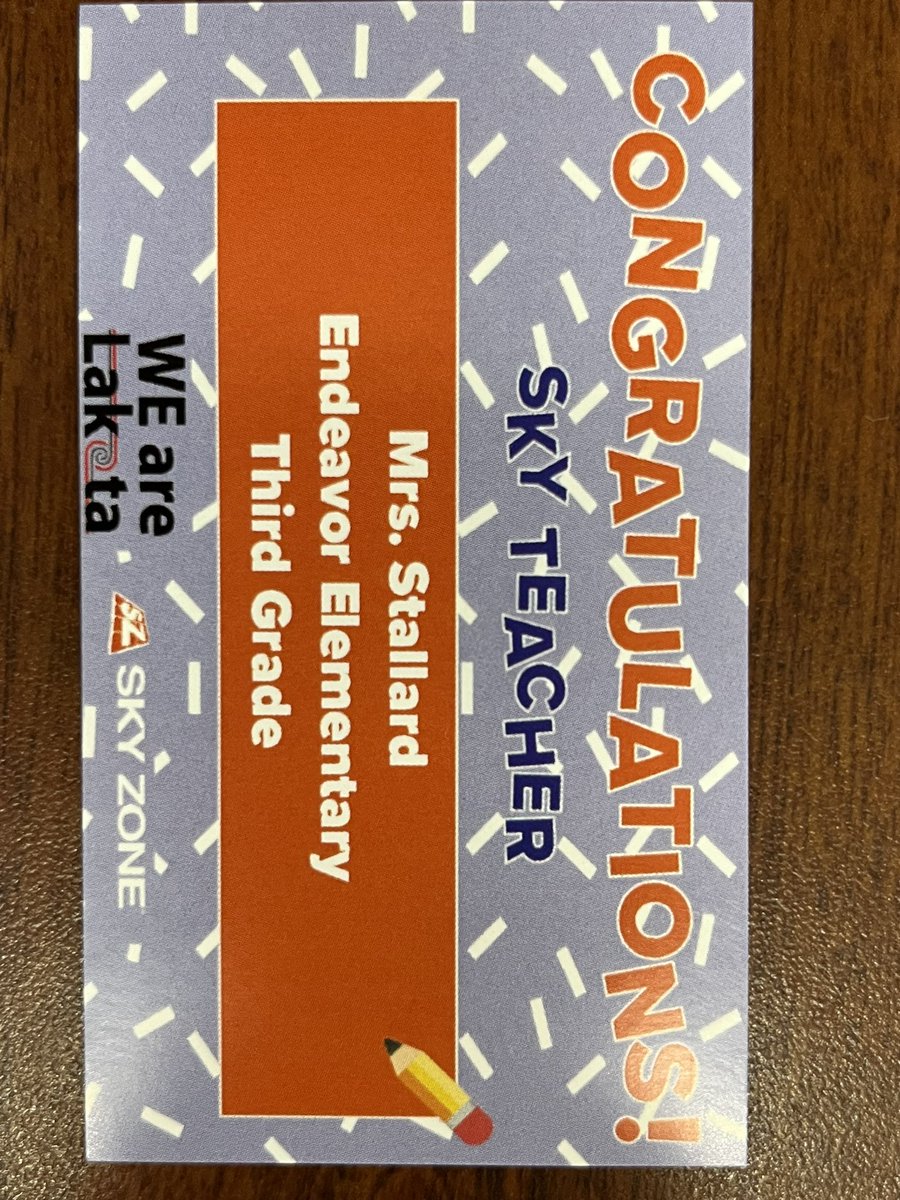 WE are so proud of @LakotaStallard who was nominated by some parents for the “Skyzone Teacher of the Month!” All the 3rd graders got a ticket to go! Thank you @skyzone @LakotaDistrict #bestteachers