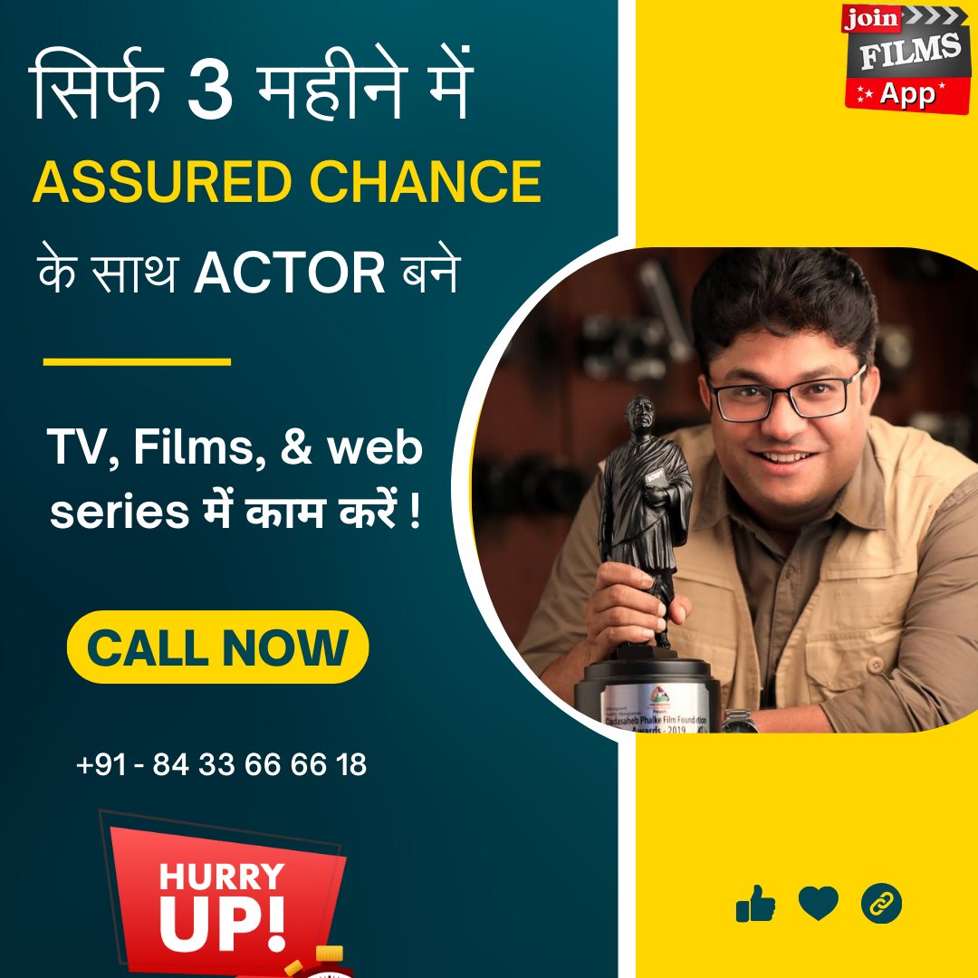 🎬 Ready to make your acting dreams a reality? Join our Practical Camera Acting course starting May 30th, 2024! 🌟 Get hands-on experience and a 100% chance to act in TV, Films, and Web series in just 3 months! 🔥 Limited spots available! Don't miss out – enroll now and start