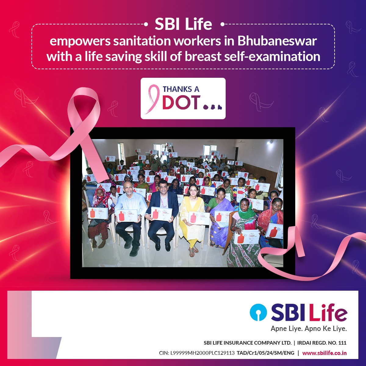 #SBILife provided invaluable breast self-examination training to approx. 90+ participants in Bhubaneswar, including sanitation workers, volunteers, guests to raise awareness about breast health & importance of early detection. #ThanksADot #ProjectHugOfLife #ApneLiyeApnoKeLiye