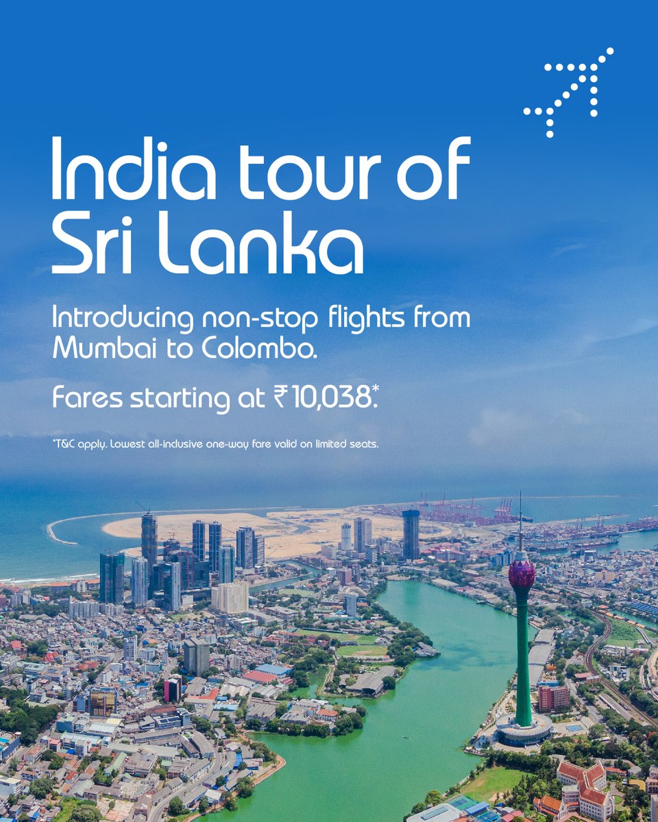 Now flying from #Mumbai to #Colombo. Fares starting at ₹10,038*. Book now: bit.ly/4dEdzz7

#goIndiGo #NewRoute #IndiaByIndiGo