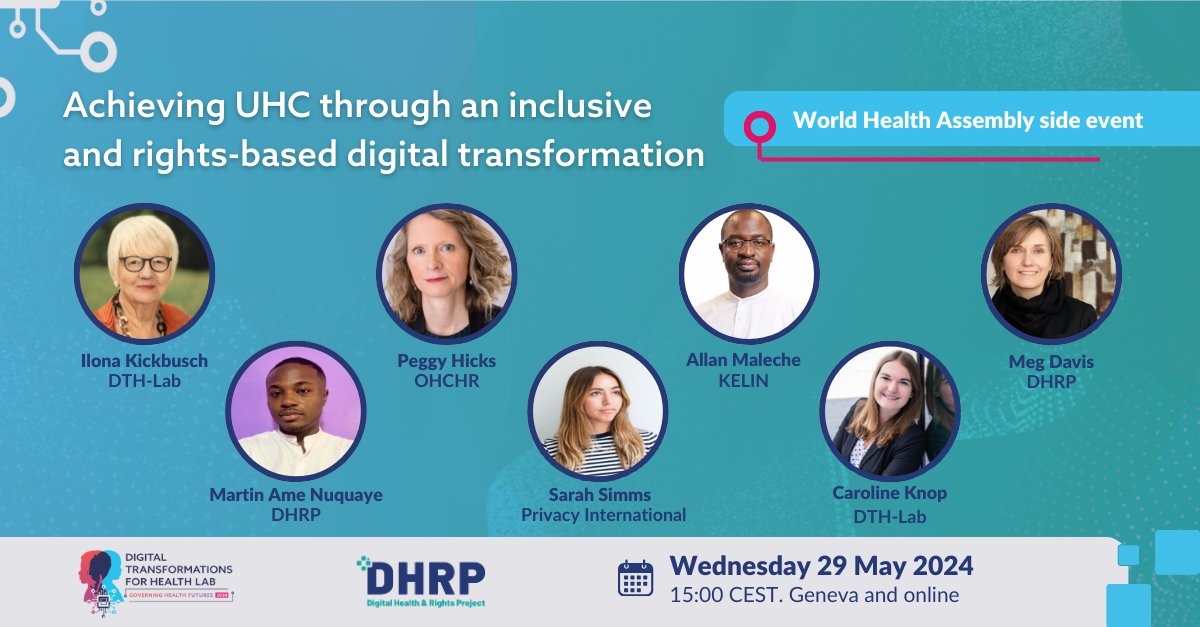 📢 We are excited to introduce the speakers for our World Health Assembly #WHA side event with the @DigHealthRights taking place on 29.05! ➡️Register to attend online: shorturl.at/qruT8 ➡️Express your interest for in-person attendance: lnkd.in/dxm4BsGW Stay tuned!