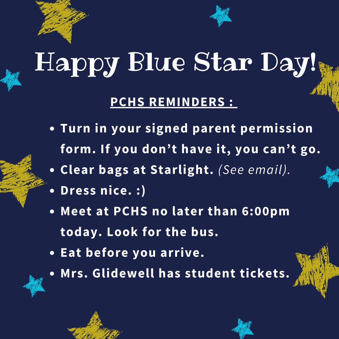 PCHS Theatre (@pchs_theatre) on Twitter photo We can't wait for The Annual Blue Star Awards tonight! ⭐Join us tonight (Thursday May 16) at 7:30pm at Starlight Theatre. Friends and family are welcome to attend. Make sure you reserve a ticket for GA seating. <a href="/PCHSAthletics1/">PIRATE ACTIVITIES</a> <a href="/PCHSHalls/">PCHS Halls</a> <a href="/PlatteCountyR3/">PlatteCountyPirates</a> <a href="/PCHSprincipals/">PCHS Administration</a> We can't wait for The Annual Blue Star Awards tonight! ⭐Join us tonight (Thursday May 16) at 7:30pm at Starlight Theatre. Friends and family are welcome to attend. Make sure you reserve a ticket for GA seating. <a href="/PCHSAthletics1/">PIRATE ACTIVITIES</a> <a href="/PCHSHalls/">PCHS Halls</a> <a href="/PlatteCountyR3/">PlatteCountyPirates</a> <a href="/PCHSprincipals/">PCHS Administration</a>