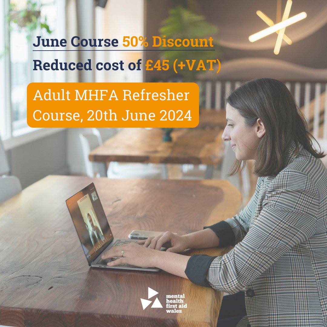We're running a 50% discount on our Adult MHFA Refresher Course!

If you have trained in Adult MHFA Wales in the last 3 years and would like to extend your certificate, sign up to our Zoom course in June, from 10am-2pm.

Contact us via contact info@mhfalwales.org to book on!