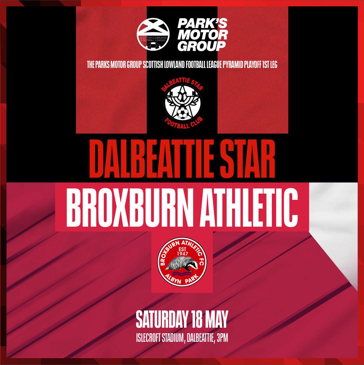𝑳𝒐𝒘𝒍𝒂𝒏𝒅 𝑳𝒆𝒂𝒈𝒖𝒆 𝑷𝒍𝒂𝒚-𝑶𝒇𝒇 𝑭𝒊𝒓𝒔𝒕 𝑳𝒆𝒈 @dalbeattiestar host @BroxburnAthFC in the First Leg of the Lowland League Play-Off, this Saturday at Islecroft 📈
