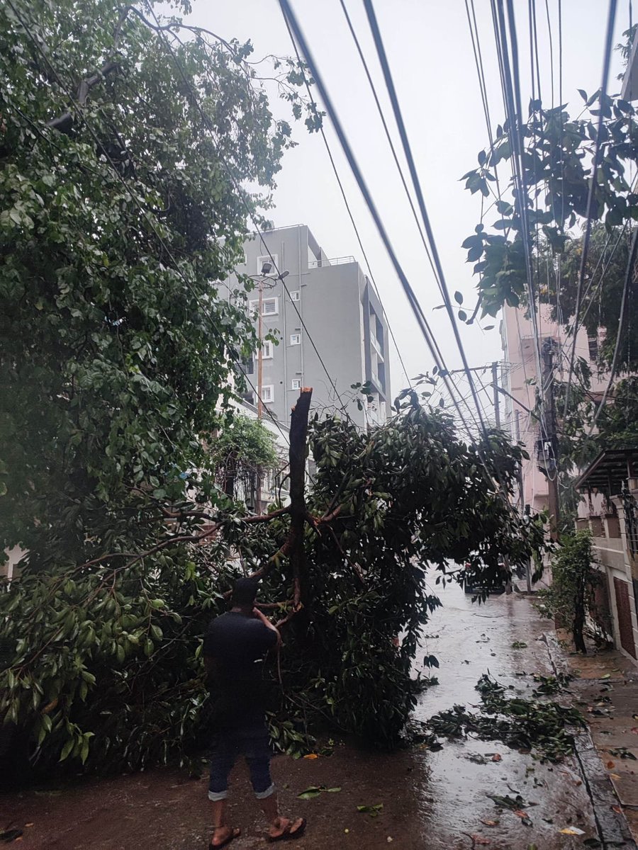 Trees fell on feeder line at several places in the city including Uppal and Nampally. @XpressHyderabad