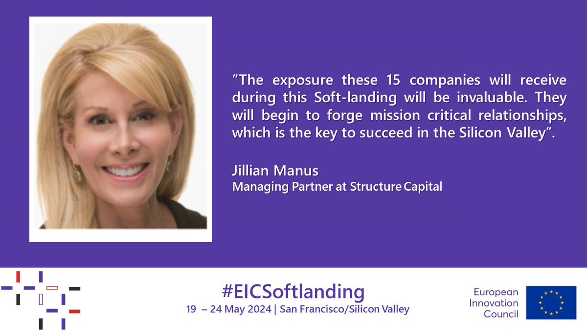 A group of EIC-supported companies is going to San Francisco and Silicon Valley to take part in the EIC USA Soft-landing Programme📢! Read about it in this interview with Jillian Manus, Managing Partner at Structure Capital👉 bit.ly/3QLoddK #EUeic #EICSoftlanding