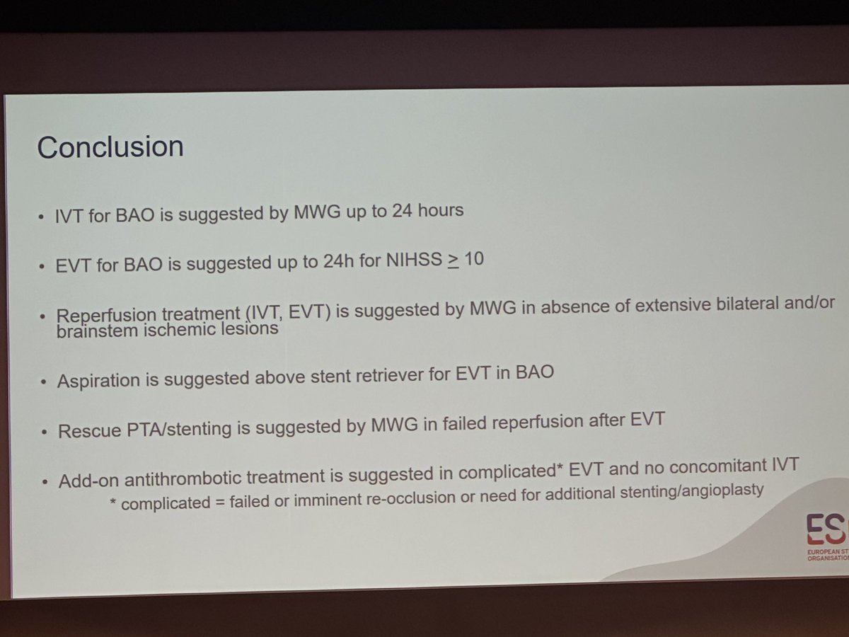 <a href="/ESOstroke/">European Stroke Org</a> 

Nuevas recomendaciones de las guías ESO en #ESOC para oclusión basilar 
 🧠🧠🧠🧠