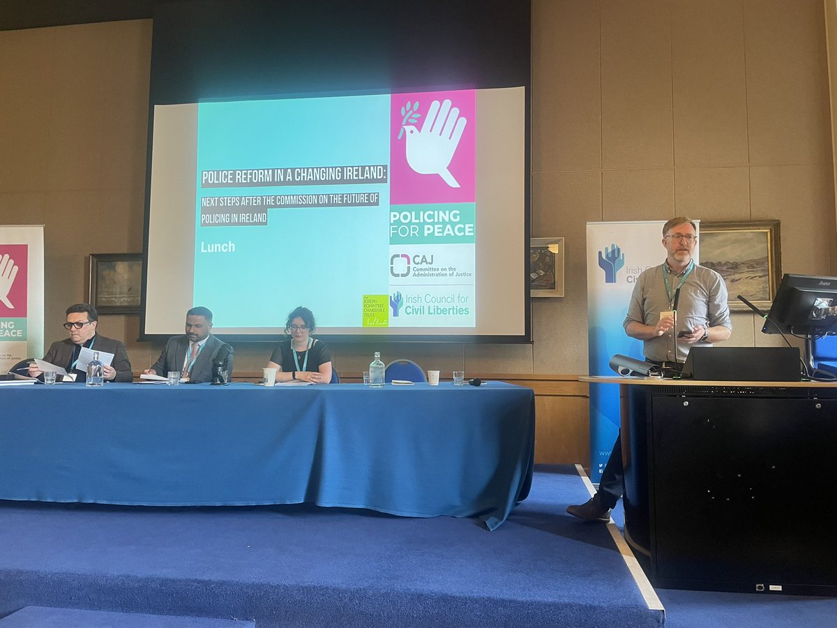 @gardainfo @PolicingAuthIRL Time for Panel 2, ‘Outstanding Challenges: Where Are We Now?’, chaired by @ruawall, and featuring: • Emily Williams, Policing and Justice Policy Officer, ICCL • @andygeorgeni, President of the National Black Police Association • Professor @DonnchaLaw, member of CoFPI