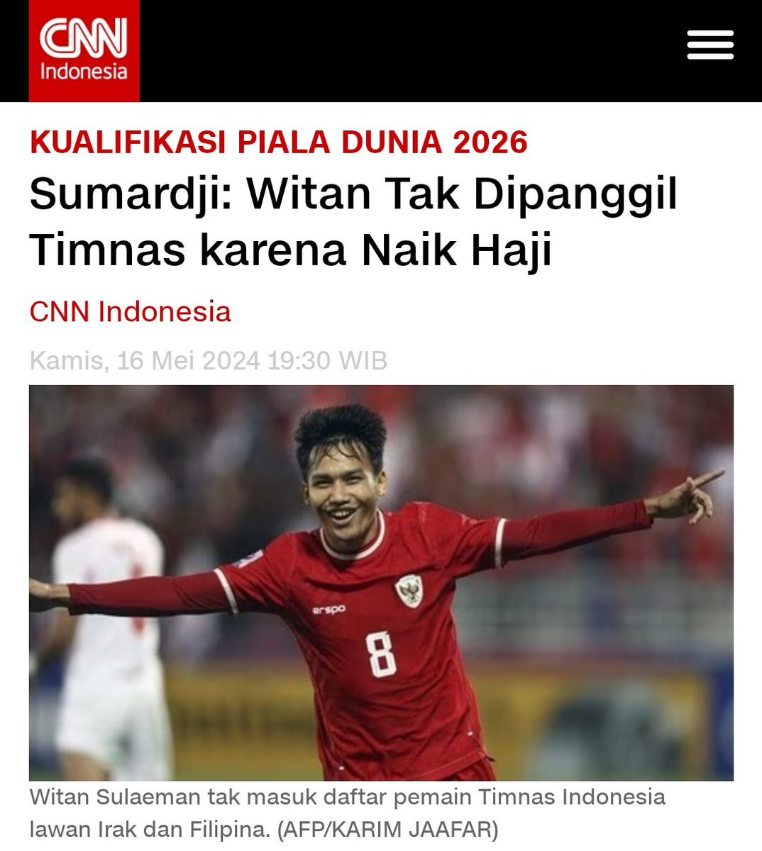 Witan Sulaeman tidak dipanggil timnas Indonesia untuk pertandingan melawan Irak & Filipina karena akan menjalankan ibadah Haji. #timnas