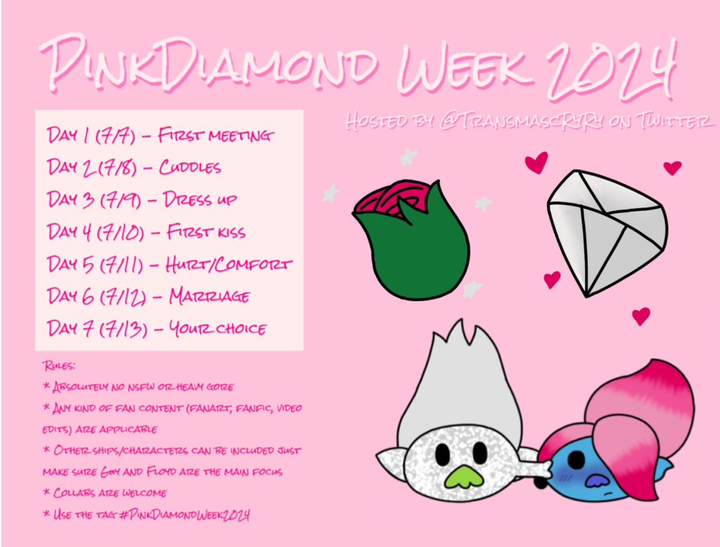 Hey everyone, I’m officially hosting a PinkDiamond Week🌹💎 (July 7th - July 13th) Hope y’all participate! #PinkDiamondWeek2024 #TrollsBandTogether #TROLLSTWT