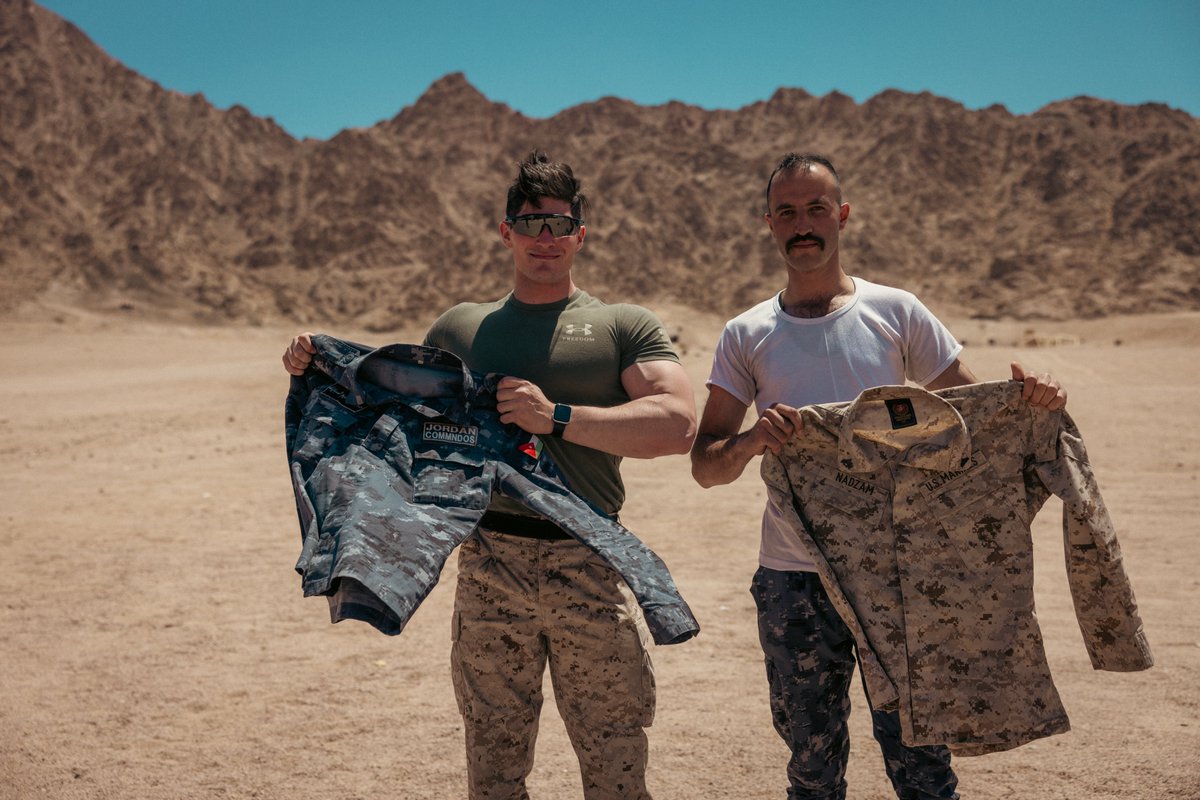 U.S. Marines with Charlie Company, 4th Law Enforcement Battalion, Force Headquarters Group, Marine Forces Reserve, demonstrate detaining techniques to Jordanian Armed Forces in support of training exercise Eager Lion 24 in Jordan. @USMC | @CENTCOM | @marforres | @ArmedForcesJO