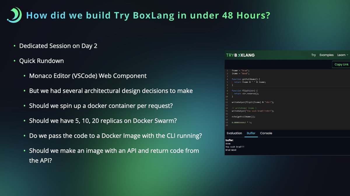 coldbox's tweet photo. Curious how we built https://t.co/5RRcPy8mjP in under 48 hours?
@gpickin will take us through that tomorrow in one of our secret sessions.
Sneak peek: it utilizes the multi-architecture powers of BoxLang to run on AWS Lambda as a serverless function.
#boxlang #intothebox https://t.co/t5UThEl62T