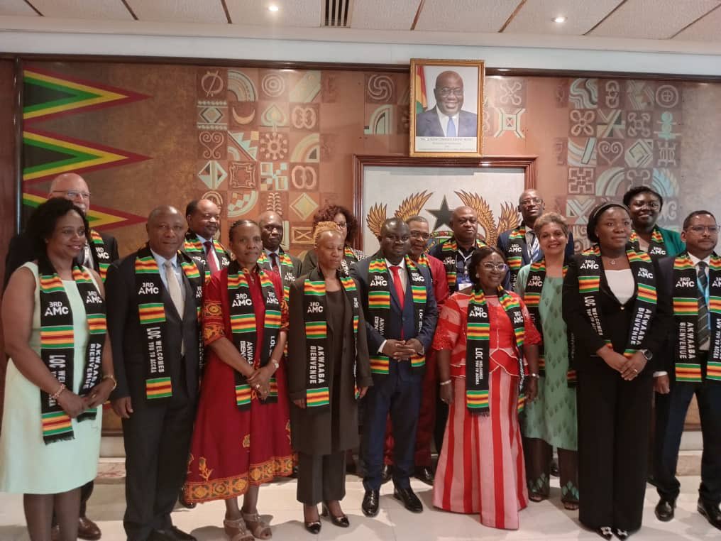 Happening now: Hon. Min. @KabbyangaB together with other dignitaries receive honorary awards for participating in the ongoing 3th African Media Convention in Accra- Ghana.